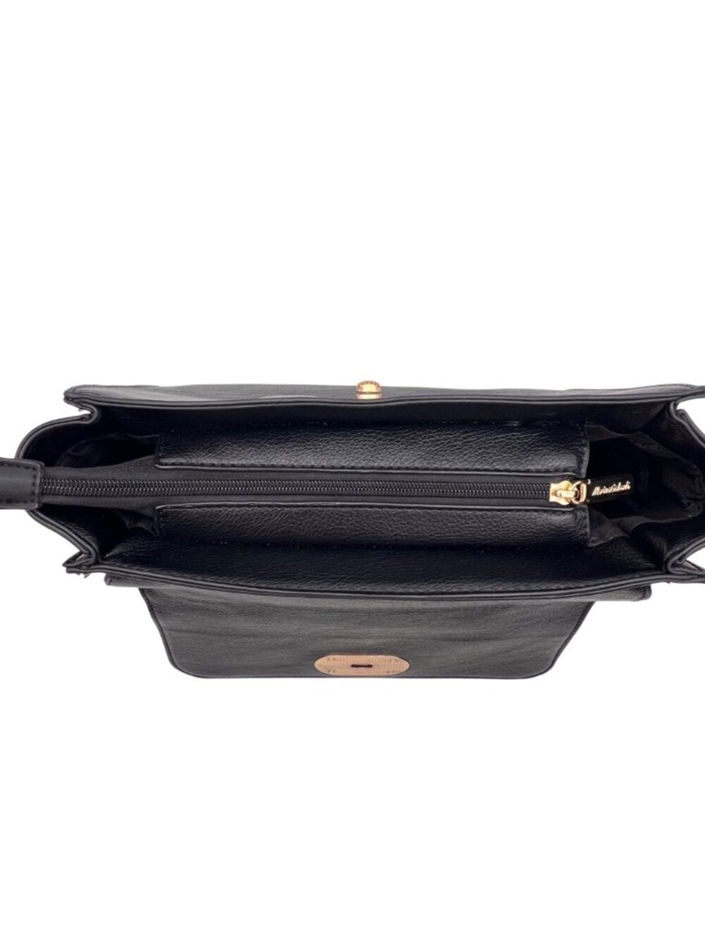 Marina Galanti Black Faux Leather Handbag With Gold Accents & Adjustable Strap - Picture 13 of 16